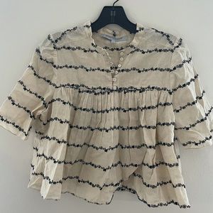 Morgane Le Fay Embroidered Cotton/Linen Top